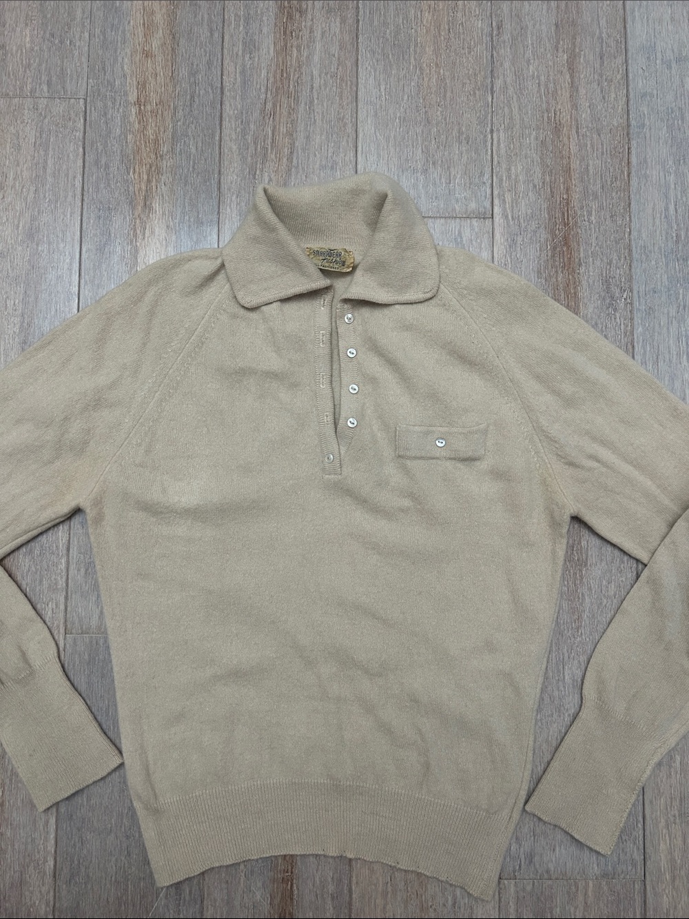 VTG Beige Polo Collar Button Closure Sweater small